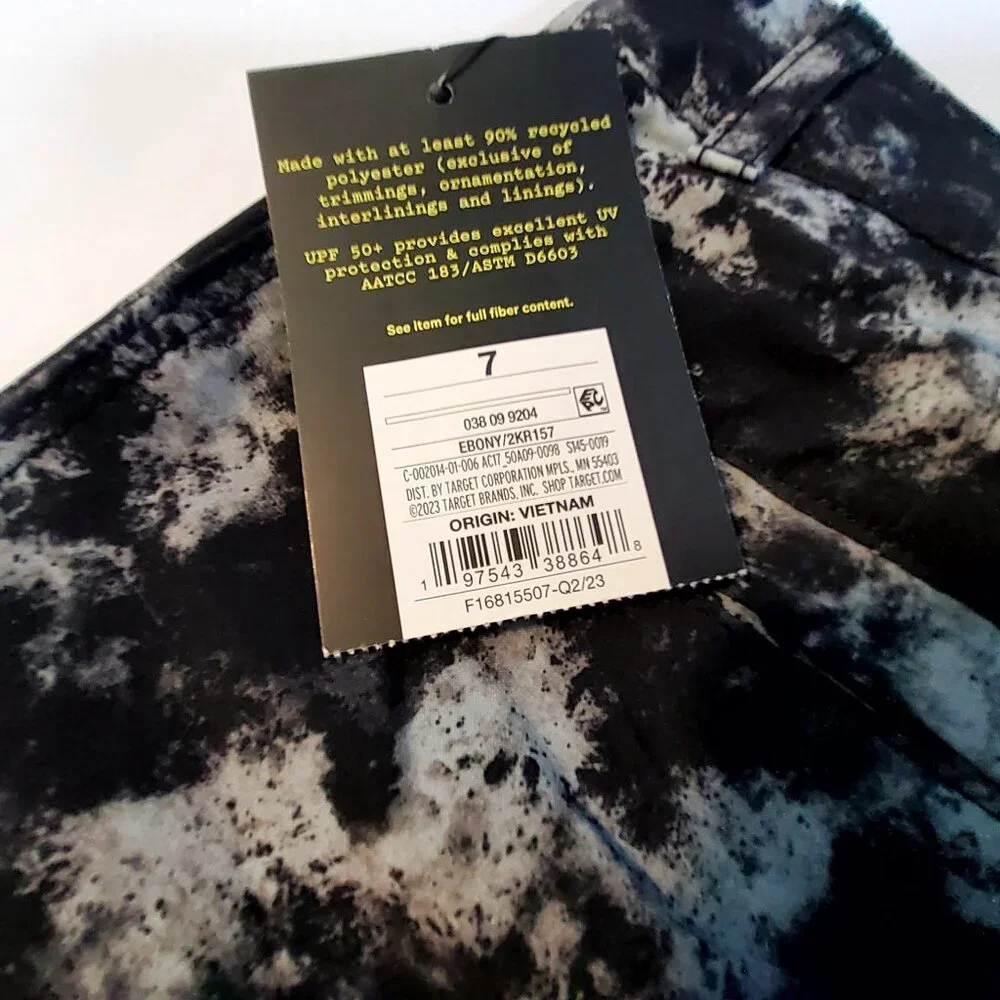 Black & Gray Tie-Dye Print Boys Swim Trunks By Art Class Size 7  UPF 50+